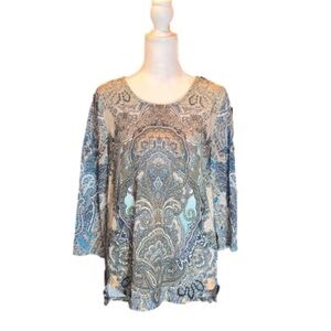 CHICO'S Lightweight 3/4 Sleeve Paisley Top, Size S